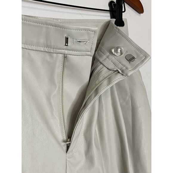 Asos Design Women's 4 High Rise Faux Leather Beige Wide Leg Pants Pleated - Picture 5 of 8